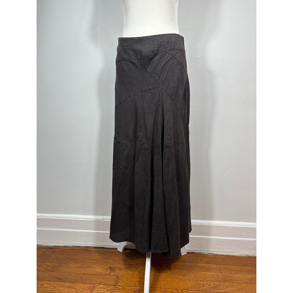 Autre Ton Brown Linen Midi Skirt A Line Panel Flowy Minimalist Size 38